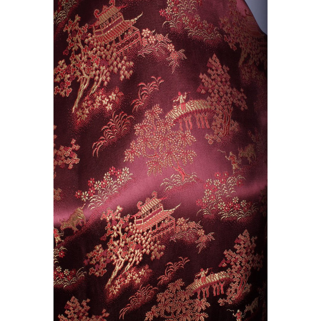 Vintage Mens Rayon Damask Robe Asian 1940s L XL Maroon Gold WW2 Men's Vintage,New Arrivals The Best Vintage Clothing