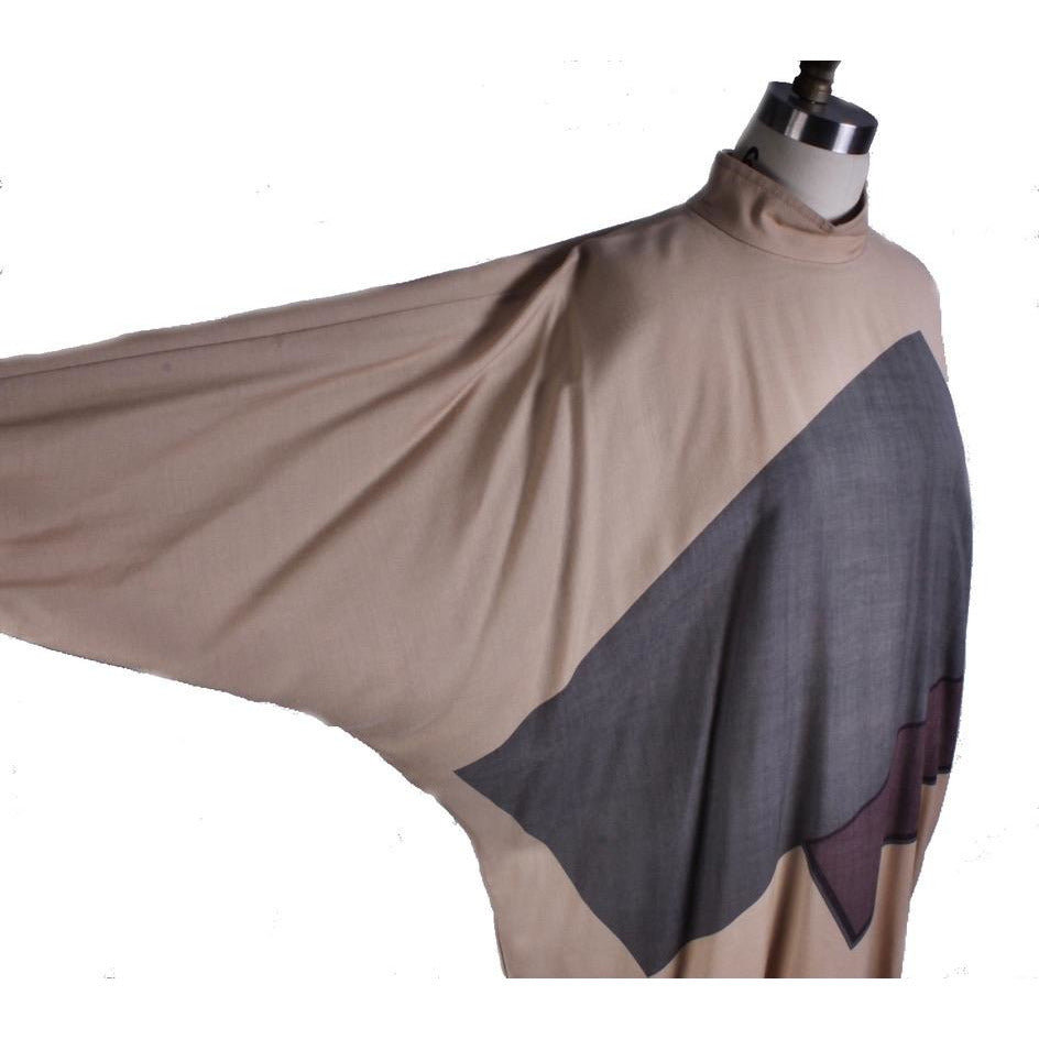 Vintage Vuokko Abstract Art Wool Voile Gown Tan Gray M 1980s Amazing! marimekko The Best Vintage Clothing