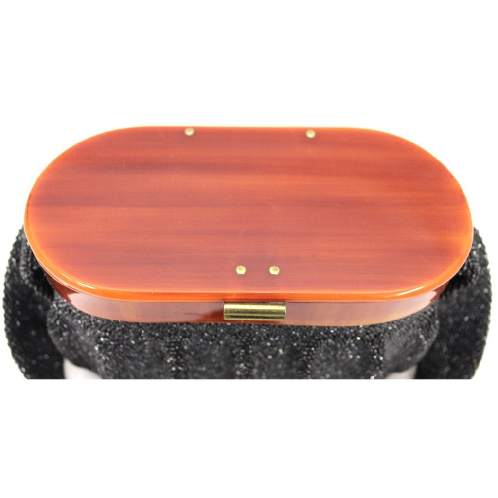 Vintage Box Purse Black Glass Beaded Bag 1940S Womens Butterscotch Bakelite Top Handbags The Best Vintage Clothing