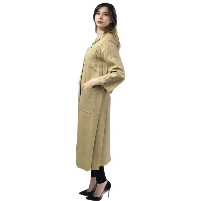 Vintage Jerry Gilden Spectator Linen Coat Dress Spring Button Front 1950s S/M Belt Back coat The Best Vintage Clothing