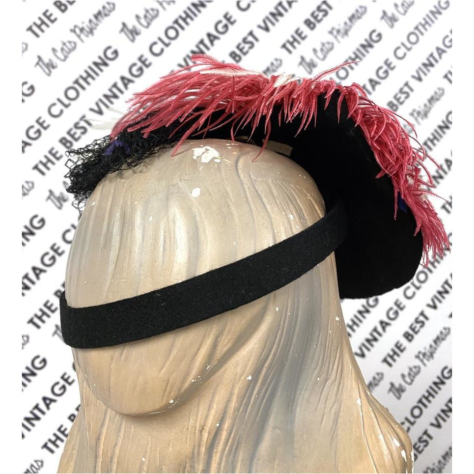 VTG Hattie Carnegie Hat Fascinator Pink White Feathers 1940s Doll Hat O/S The Best Vintage Clothing