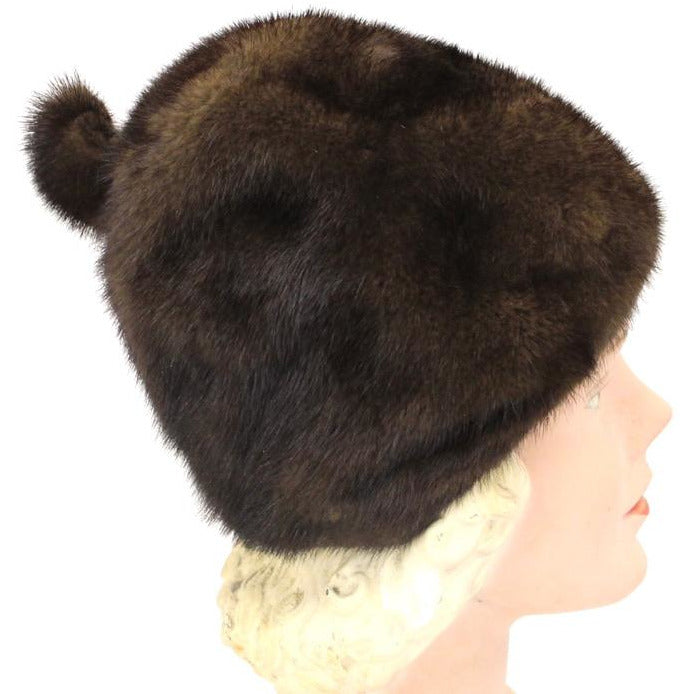 Vintage Mink Fur Hat Dark Brown Amrose New York 21 3/4" Cool Shape Near Mint 1960s Accessories The Best Vintage Clothing
