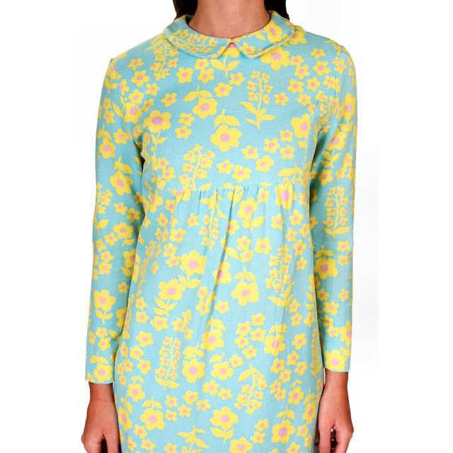 Vtg 60s 70s Mod Mini Dress Linen Print Jeune Leique XS Blue Yellow Floral Cart2cart The Best Vintage Clothing