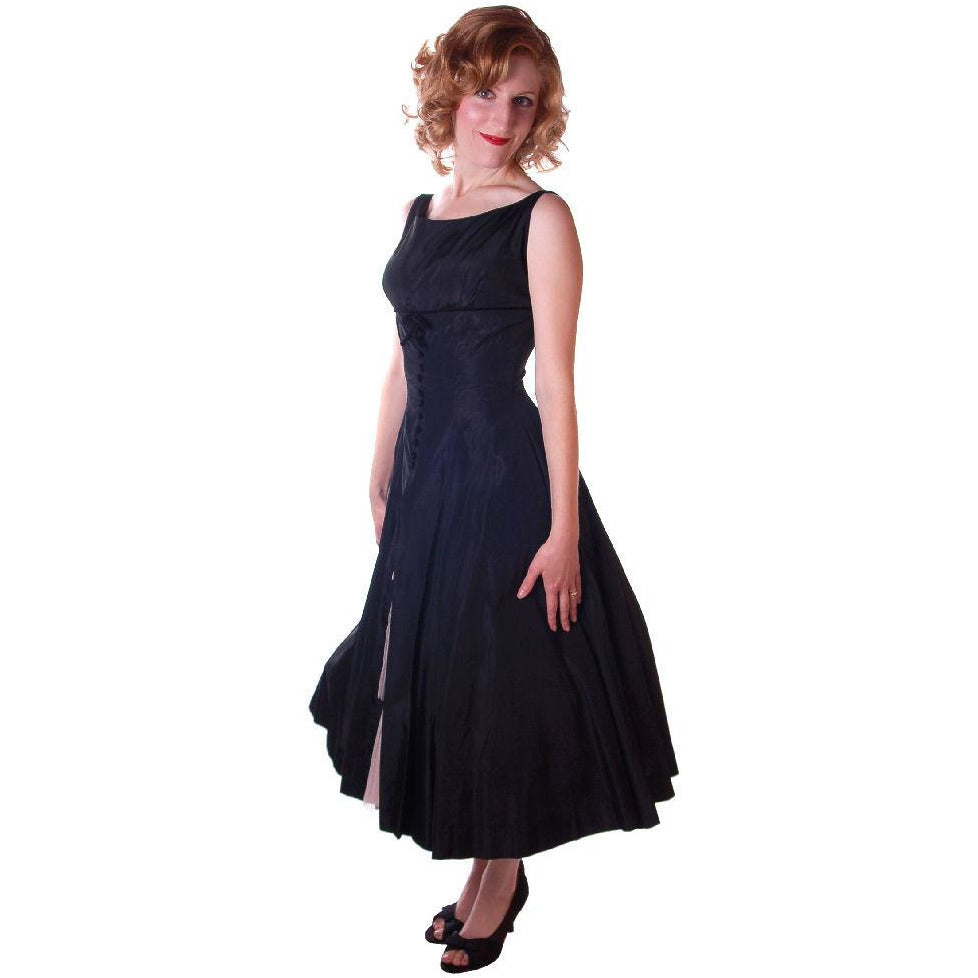 Vintage Black Dress Taffeta W/Pink Tulle Peekaboo Petticoat 1950S 32-24-Free Cart2cart The Best Vintage Clothing