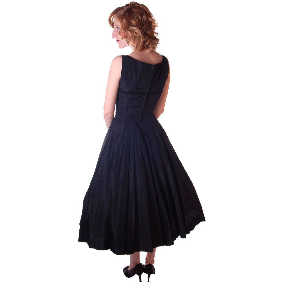 Vintage Black Dress Taffeta W/Pink Tulle Peekaboo Petticoat 1950S 32-24-Free Cart2cart The Best Vintage Clothing