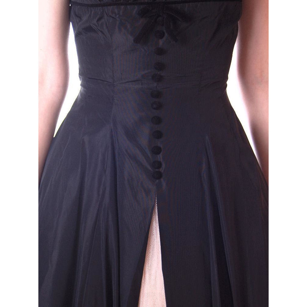 Vintage Black Dress Taffeta W/Pink Tulle Peekaboo Petticoat 1950S 32-24-Free Cart2cart The Best Vintage Clothing