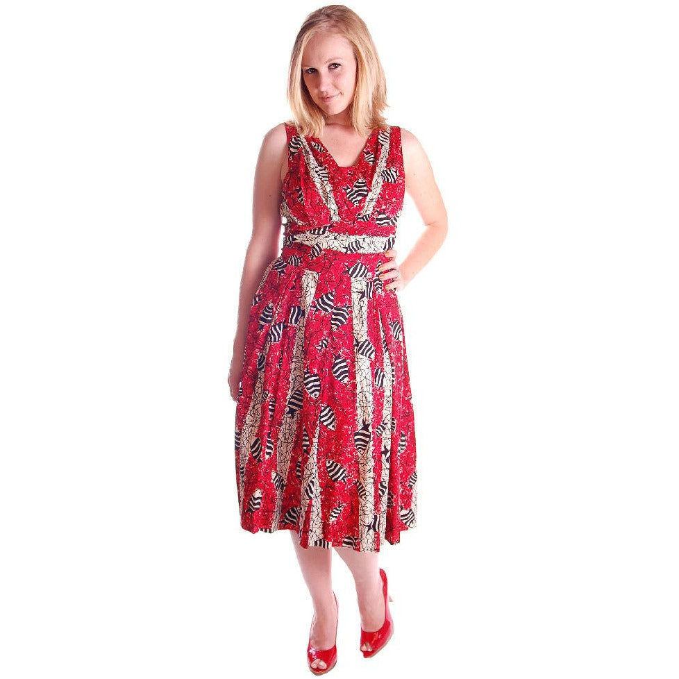 Vintage Culottes Dress Red/ Black Angel Fish Print Whimsical 1940s M-L Cart2cart vendor-unknown