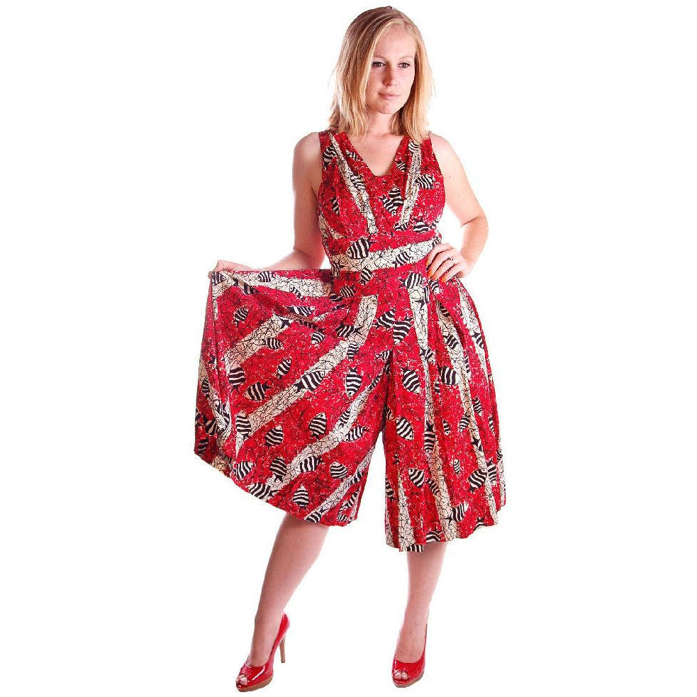 Vintage Culottes Dress Red/ Black Angel Fish Print Whimsical 1940s M-L Cart2cart vendor-unknown