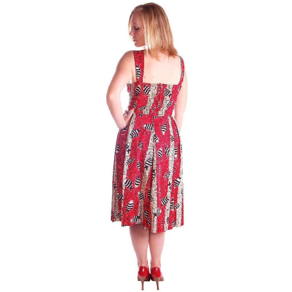 Vintage Culottes Dress Red/ Black Angel Fish Print Whimsical 1940s M-L Cart2cart vendor-unknown