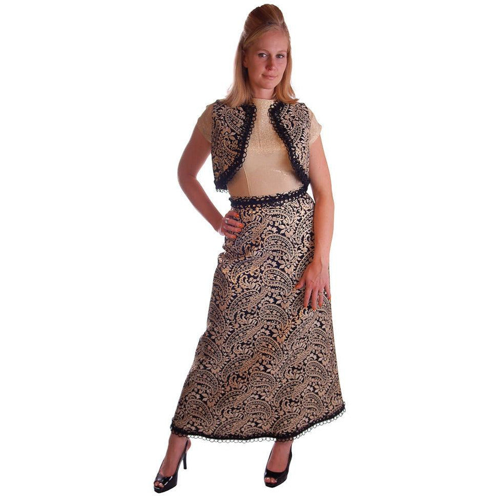 Vintage Black Metallic Silk Paisley Brocade Gold Skirt Vest 1970S Waist 28 - The Best Vintage Clothing
 - 1