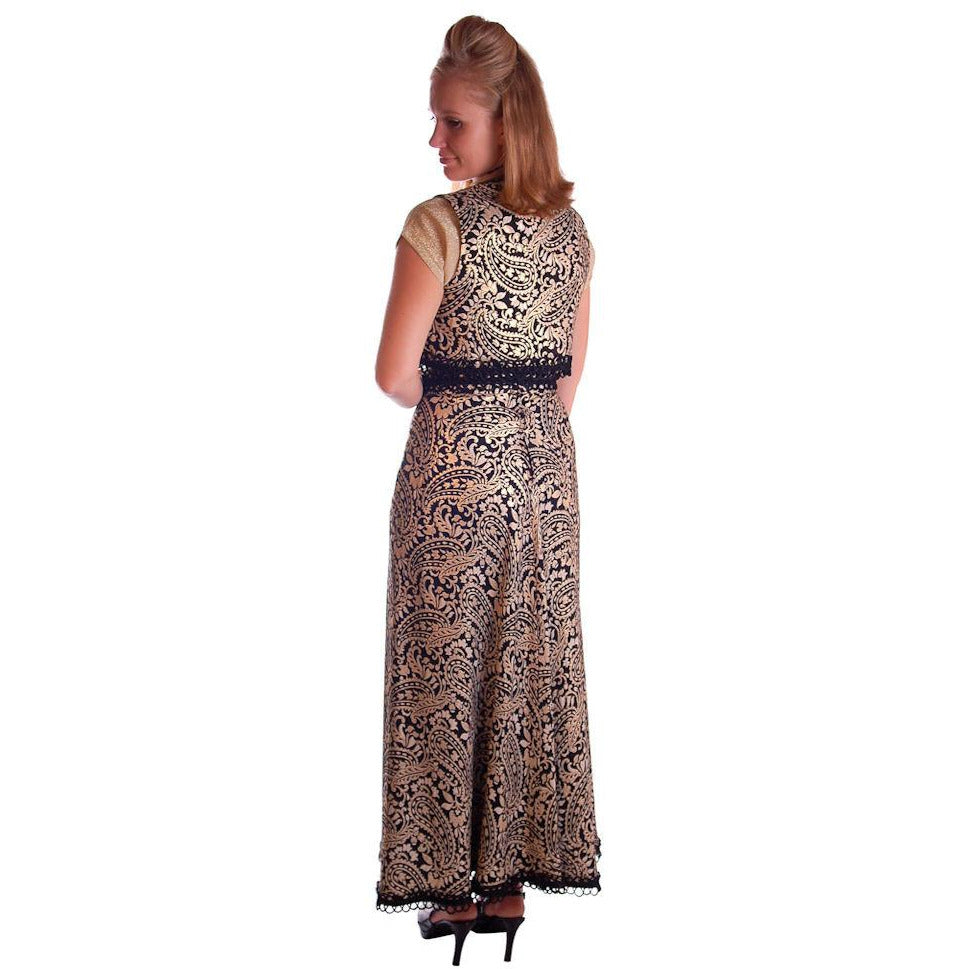 Vintage Black Metallic Silk Paisley Brocade Gold Skirt Vest 1970S Waist 28 Women's The Best Vintage Clothing