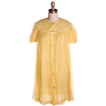 Vintage Baby Doll Nighty Yellow Polka Dot FLocked Nylon 1970s Small - The Best Vintage Clothing
 - 1