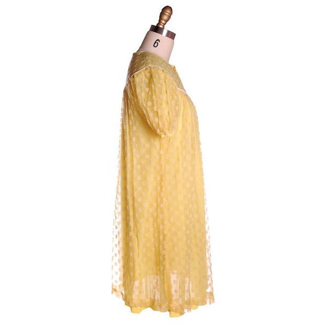 Vintage Baby Doll Nighty Yellow Polka Dot FLocked Nylon 1970s Small Women's,On Sale The Best Vintage Clothing