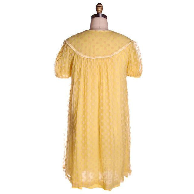 Vintage Baby Doll Nighty Yellow Polka Dot FLocked Nylon 1970s Small Women's,On Sale The Best Vintage Clothing