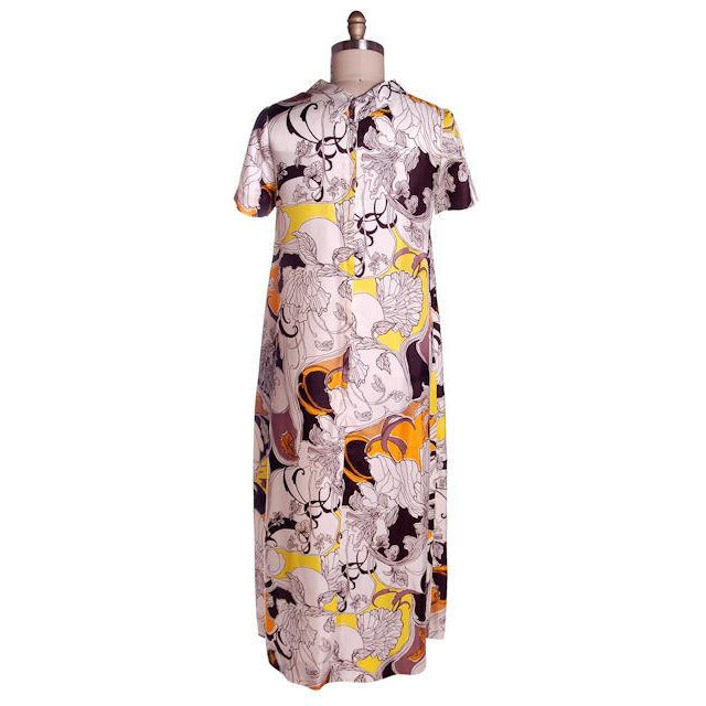 Vintage Maxi Dress Great Op Art Print 1960s Saks Fifth Ave 42 Bust Women's vendor-unknown