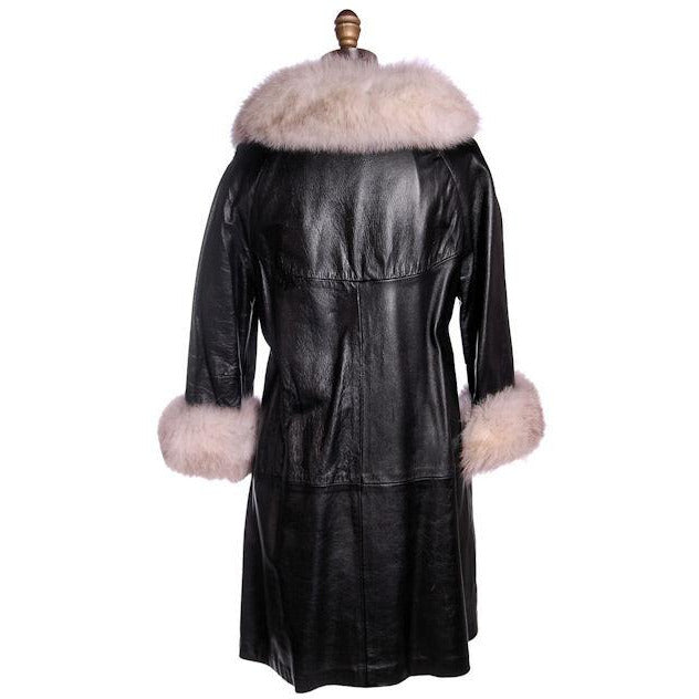 Vintage Black Leather Ladies Coat w White Fox Trim 1960s Women's,New Arrivals The Best Vintage Clothing
