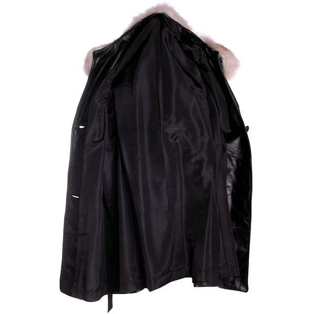 Vintage Black Leather Ladies Coat w White Fox Trim 1960s Women's,New Arrivals The Best Vintage Clothing