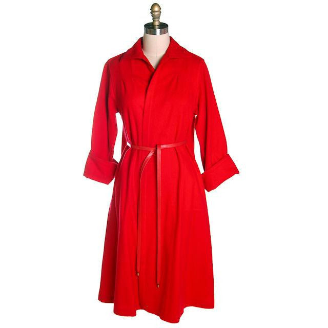 Vintage Red Wool Lightweight Coat Ladies Unique Belting 1950s - The Best Vintage Clothing
 - 1