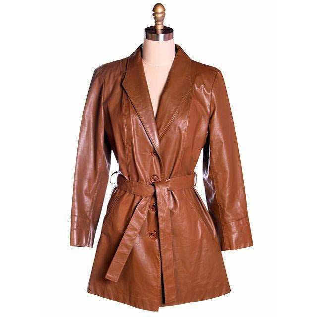 Vintage Ladies Trench Coat Leather Avanti 1970s Sz Small Women's,New Arrivals Avanti