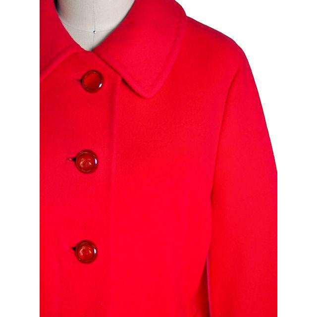 Vintage Lipstick Red Cashmere Coat 1950s Fabulous Pockets 42" Bust Women's The Best Vintage Clothing