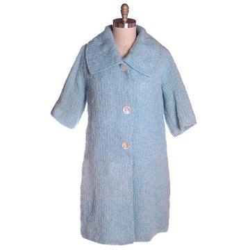 Vintage Pale Blue Mohair Sweater Coat 1950s Lined In Silk 44 Bust Cart2cart vendor-unknown