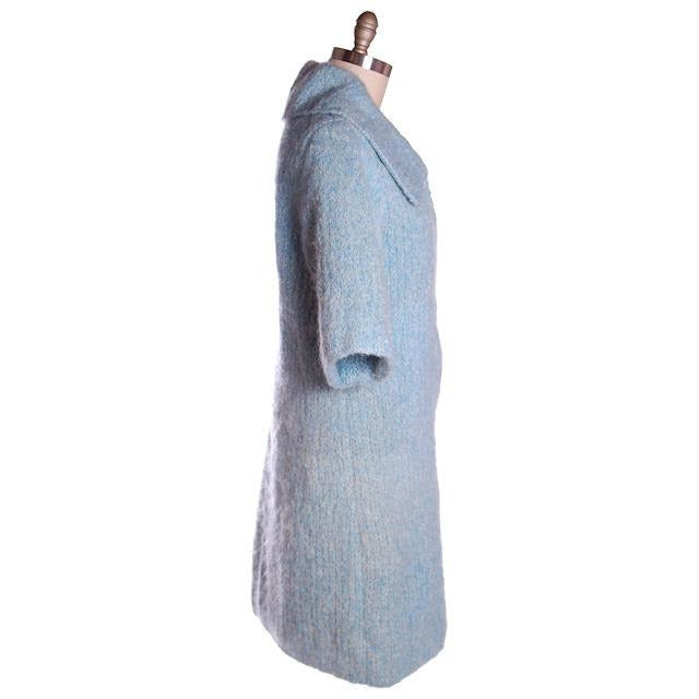 Vintage Pale Blue Mohair Sweater Coat 1950s Lined In Silk 44 Bust Cart2cart vendor-unknown