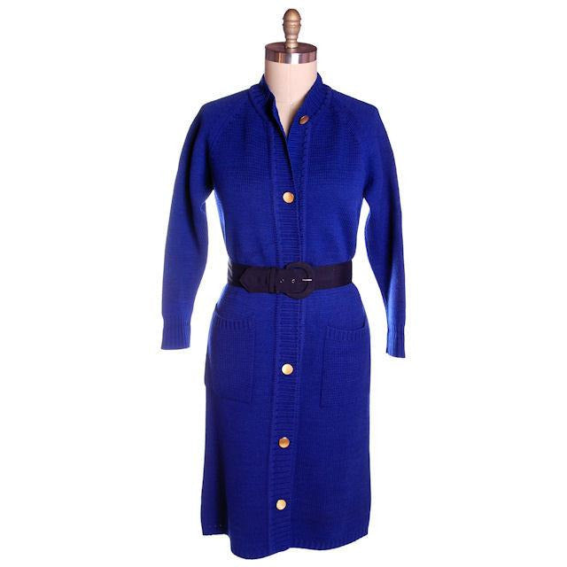 Vintage Royal Blue Sweater Dress/Coat 1960s Mara Londres Bust 44 Women's vendor-unknown
