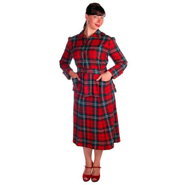 Vintage Red/Green Plaid Wool Suit Ladies Early 1940s Belted 42-30-42 Purrfect - The Best Vintage Clothing
 - 1