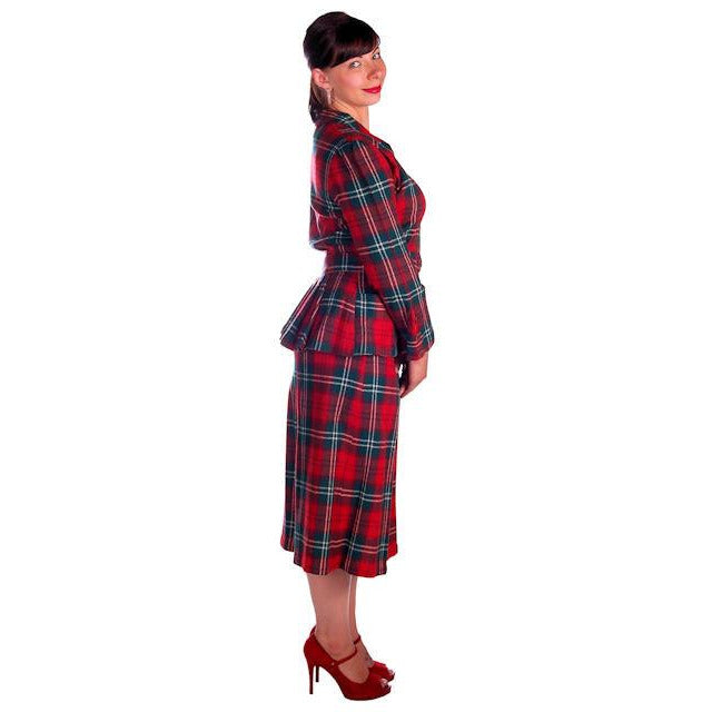 Vintage Red/Green Plaid Wool Suit Ladies Early 1940s Belted 42-30-42 Large New Arrivals The Best Vintage Clothing