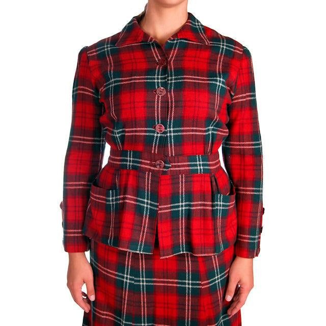Vintage Red/Green Plaid Wool Suit Ladies Early 1940s Belted 42-30-42 Large New Arrivals The Best Vintage Clothing