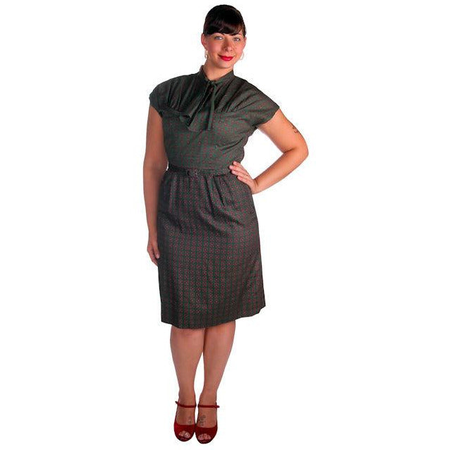 Vintage Ladies Cotton Dress & Jacket Green & Red Print Peck & Peck 39-29-41 Cart2cart The Best Vintage Clothing