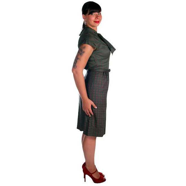 Vintage Ladies Cotton Dress & Jacket Green & Red Print Peck & Peck 39-29-41 Cart2cart The Best Vintage Clothing