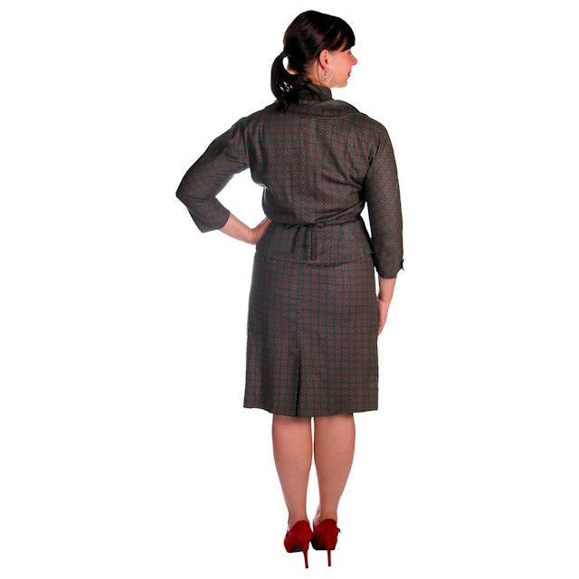 Vintage Ladies Cotton Dress & Jacket Green & Red Print Peck & Peck 39-29-41 Cart2cart The Best Vintage Clothing