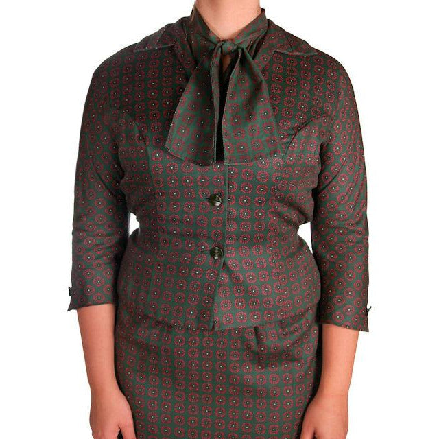 Vintage Ladies Cotton Dress & Jacket Green & Red Print Peck & Peck 39-29-41 Cart2cart The Best Vintage Clothing