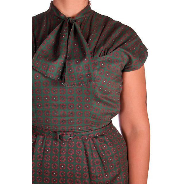 Vintage Ladies Cotton Dress & Jacket Green & Red Print Peck & Peck 39-29-41 Cart2cart The Best Vintage Clothing