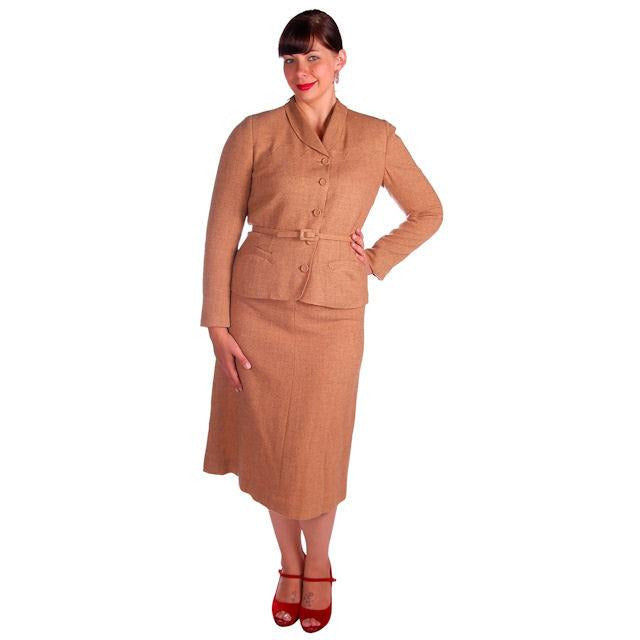 Vintage Davidow Peachy Tan Wool Flecked Suit 1950s 38-29-40 Cart2cart Davidow