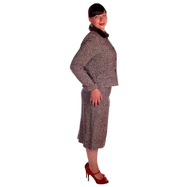 Vintage Brown Tweed Wool Ladies Suit Mink Collar 1950s 43-30-43 Women's The Best Vintage Clothing