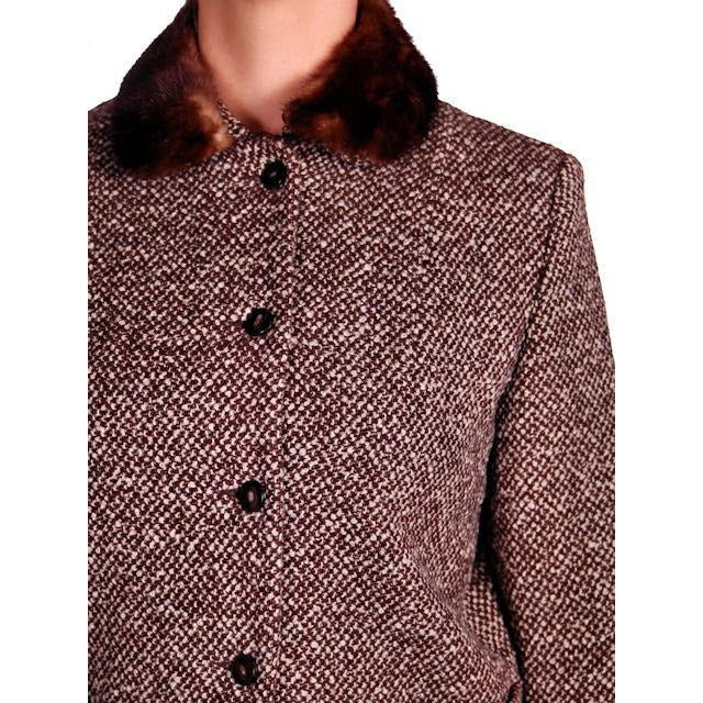 Vintage Brown Tweed Wool Ladies Suit Mink Collar 1950s 43-30-43 Women's The Best Vintage Clothing