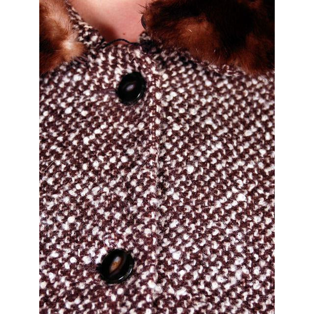 Vintage Brown Tweed Wool Ladies Suit Mink Collar 1950s 43-30-43 Women's The Best Vintage Clothing