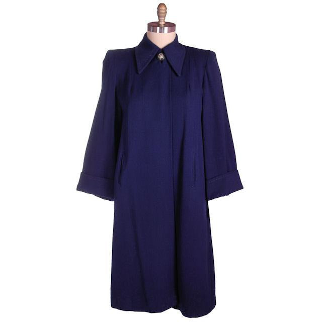 Vintage Navy Blue Wool Swing Coat Fab Details 1940s M-XL Cart2cart The Best Vintage Clothing