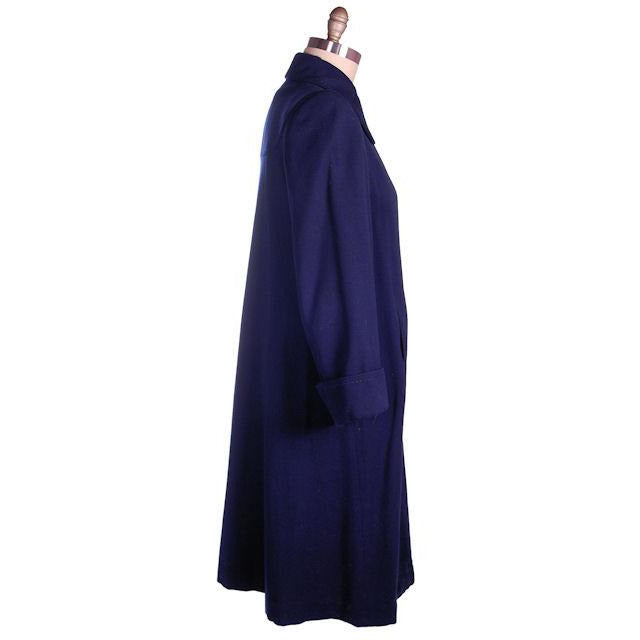 Vintage Navy Blue Wool Swing Coat Fab Details 1940s M-XL Cart2cart The Best Vintage Clothing