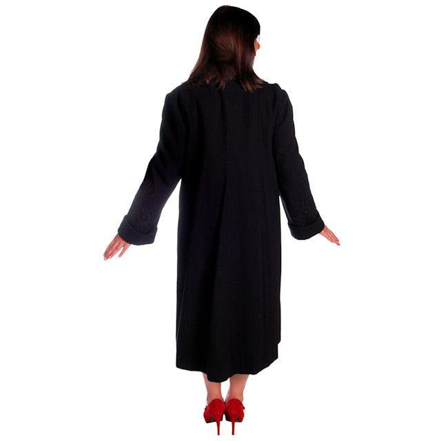 Vintage Black Wool Swing Coat Fab Sleeve Beading Details 1940s M-XL Women's The Best Vintage Clothing