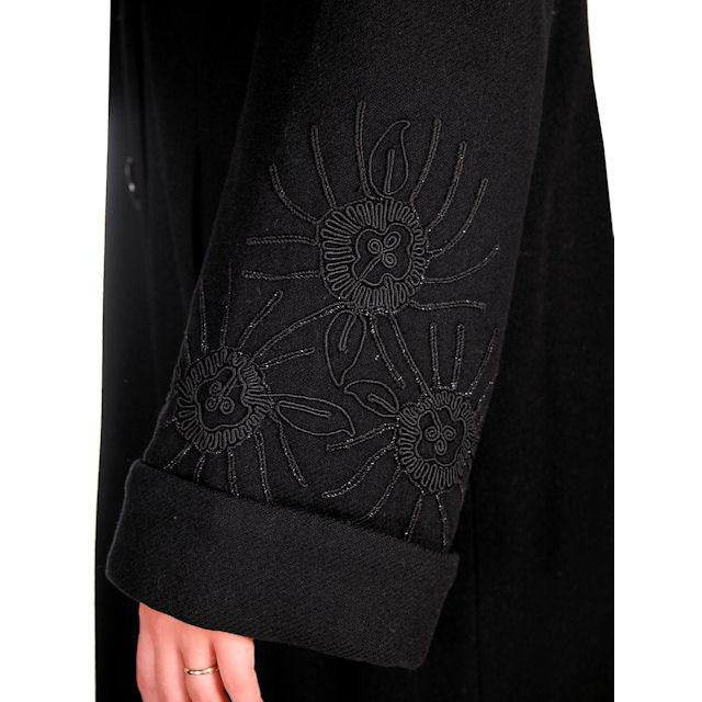 Vintage Black Wool Swing Coat Fab Sleeve Beading Details 1940s M-XL Women's The Best Vintage Clothing
