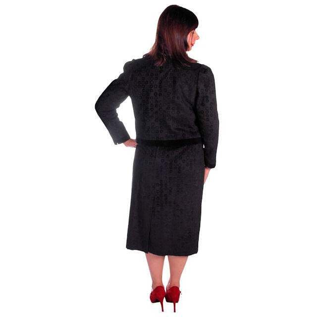 Vintage Classic Textured Black Suit Ophelie 1980s Paris Circles Motif 40 Bust-43 Women's Ophelie
