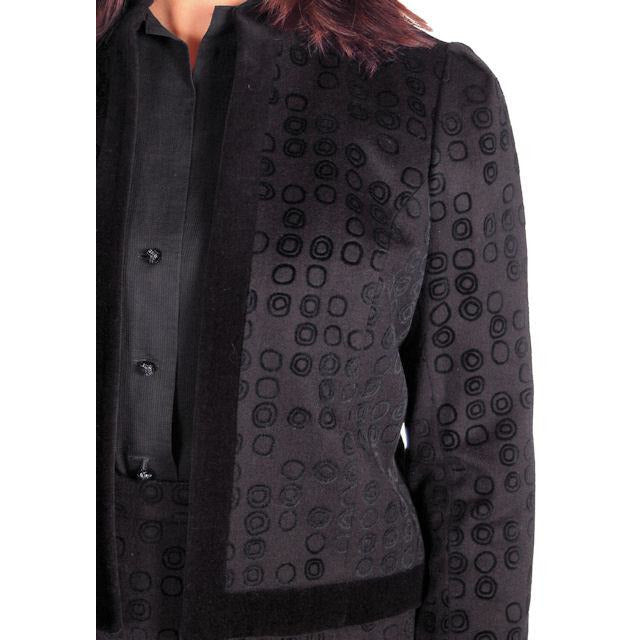 Vintage Classic Textured Black Suit Ophelie 1980s Paris Circles Motif 40 Bust-43 Women's Ophelie