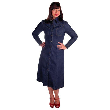 Vintage Denim Coat Dress LandLubbers Dark Wash Cool Pockets 1970s 36-32-44 - The Best Vintage Clothing
 - 1