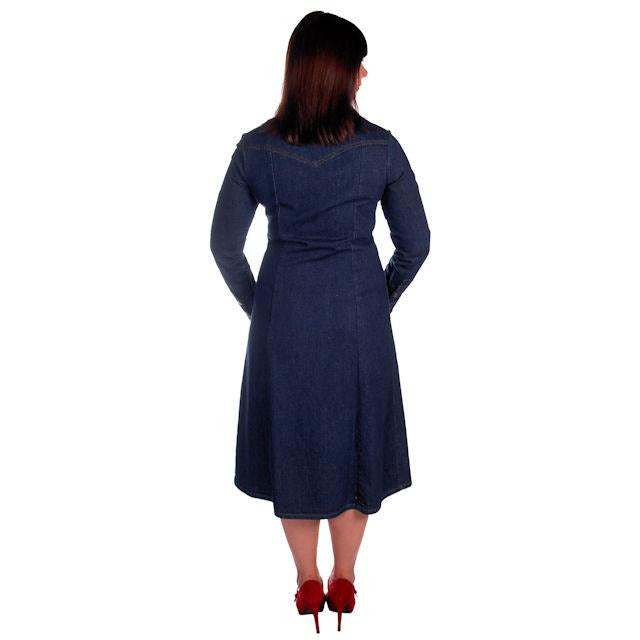 Vintage Denim Coat Dress LandLubbers Dark Wash Cool Pockets 1970s 36-32-44 Cart2cart The Best Vintage Clothing