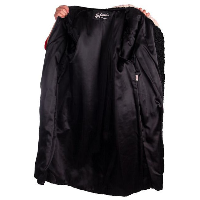 Vintage Swing Coat Black Karakul Fur Persian Lamb White Mink Trim Large 1950s M-L Women's The Best Vintage Clothing