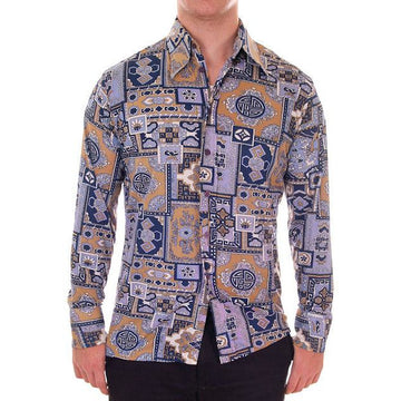 Mens Vintage Nylon Body Shirt 1970s Disco Style Large Geometric Print Men's Vintage,New Arrivals,On Sale The Best Vintage Clothing