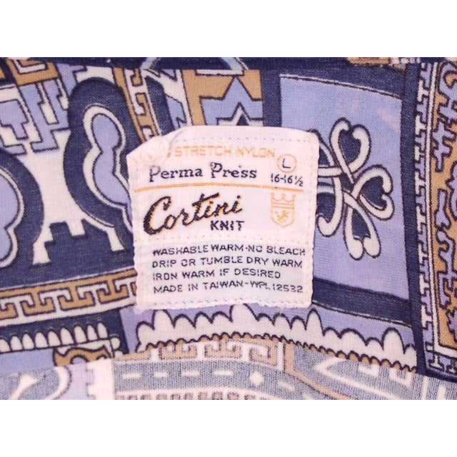 Mens Vintage Nylon Body Shirt 1970s Disco Style Large Geometric Print Men's Vintage,New Arrivals,On Sale The Best Vintage Clothing